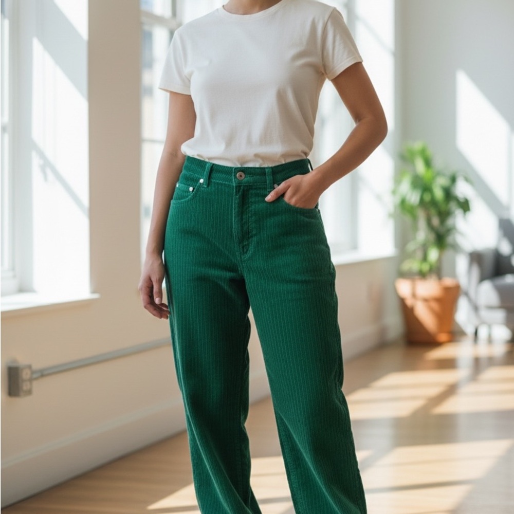 BDG Emerald Green Wide-Leg Corduroy Pants